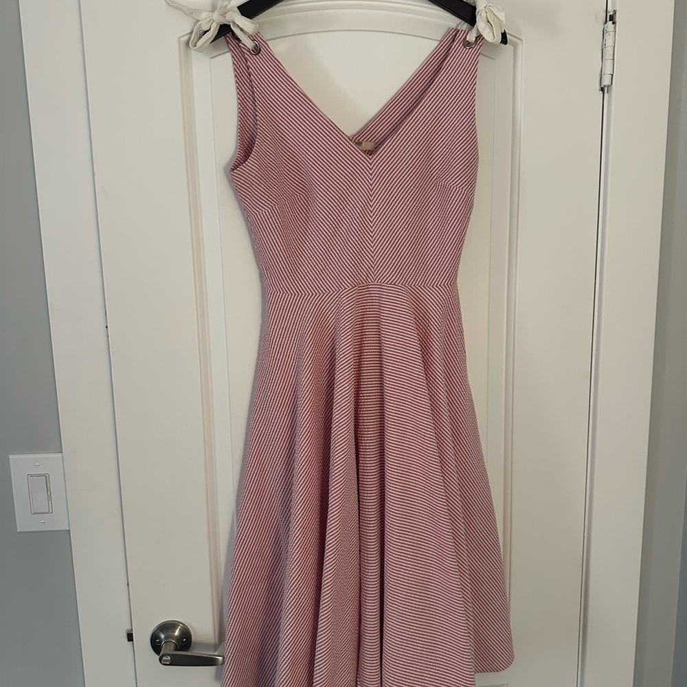 Pink pinstripe dress, full skirt